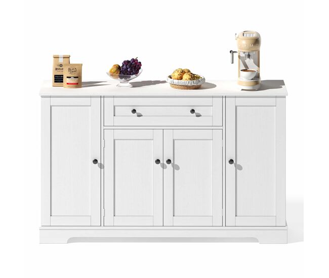 Buffet multifuncional 138 cm - con cajón, puertas de estante y baldas ajustables - blanco