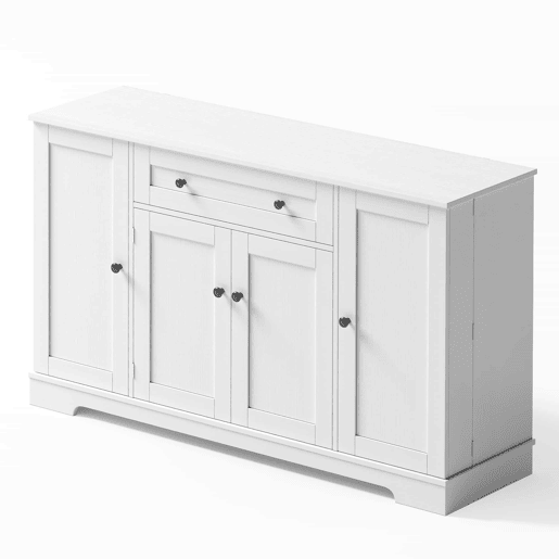 Buffet multifuncional 138 cm - Com gaveta, portas de prateleira e prateleiras ajustáveis - Branco