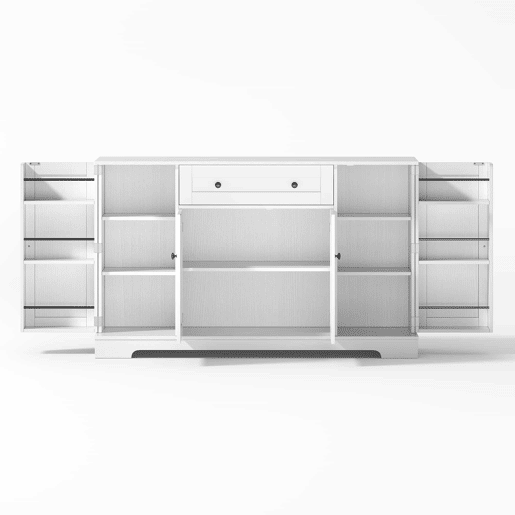 Buffet multifuncional 138 cm - Com gaveta, portas de prateleira e prateleiras ajustáveis - Branco