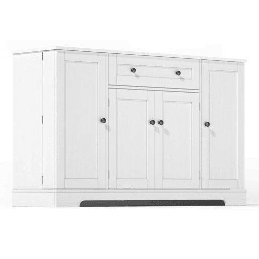 Buffet multifuncional 138 cm - Com gaveta, portas de prateleira e prateleiras ajustáveis - Branco