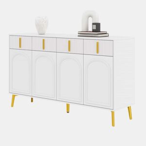 Aparador 140x37,8x82 cm - 4 portas, 4 gavetas, com laminado removível e pés dourados - Branco