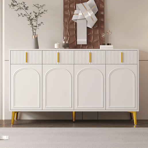 Aparador 140x37,8x82 cm - 4 portas, 4 gavetas, com laminado removível e pés dourados - Branco