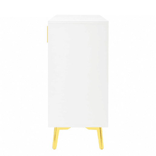 Aparador 140x37,8x82 cm - 4 portas, 4 gavetas, com laminado removível e pés dourados - Branco