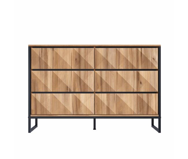 Aparador y cómoda 120x40x85 cm - combinación negro y madera natural, puertas elevadas - negro, natural