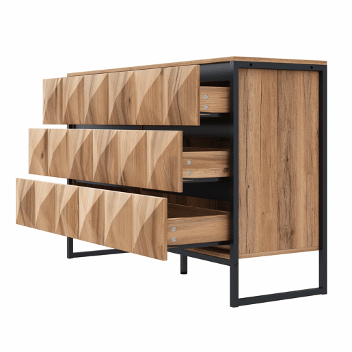 Aparador e cómoda 120x40x85 cm - Combinação de preto e madeira natural, portas elevadas - Preto, Natural Aparador e cómoda 120x40x85 cm - Combinação de preto e madeira natural, portas elevadas - Preto, Natural