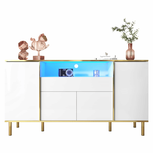 Aparador 150x40x80 cm - Cômoda brilhante com 1 gaveta - Branco
