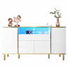 Aparador 150x40x80 cm - Cômoda brilhante com 1 gaveta - Branco