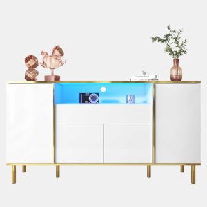 Aparador 150x40x80 cm - Cômoda brilhante com 1 gaveta - Branco