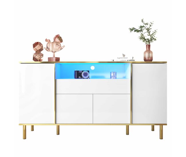 Aparador 150x40x80 cm - comoda brillante con 1 cajón - blanco