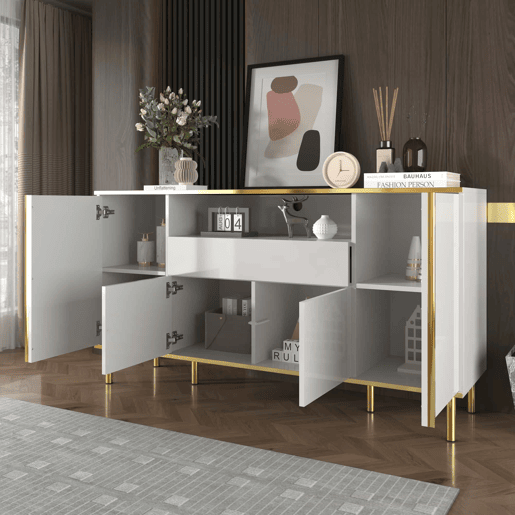 Aparador 150x40x80 cm - Cômoda brilhante com 1 gaveta - Branco
