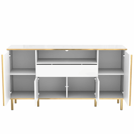 Aparador 150x40x80 cm - Cômoda brilhante com 1 gaveta - Branco