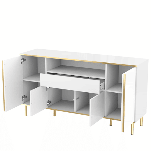 Aparador 150x40x80 cm - Cômoda brilhante com 1 gaveta - Branco
