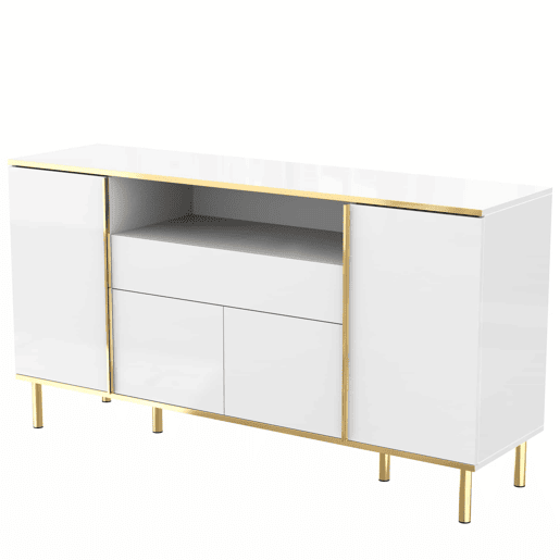 Aparador 150x40x80 cm - Cômoda brilhante com 1 gaveta - Branco