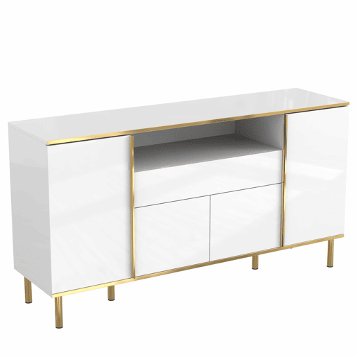 Aparador 150x40x80 cm - Cômoda brilhante com 1 gaveta - Branco