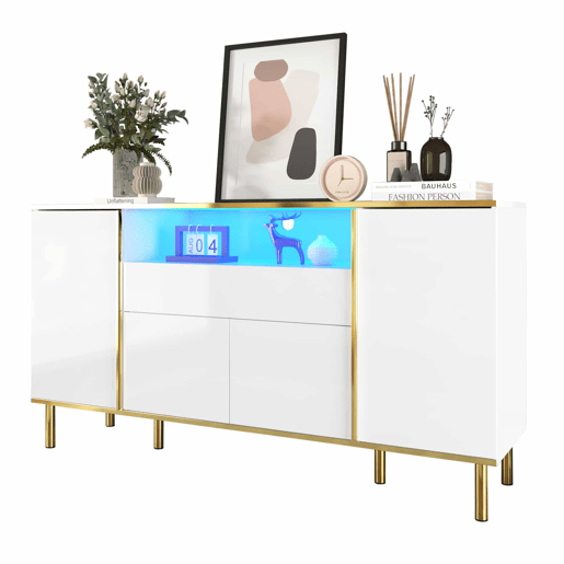 Aparador 150x40x80 cm - Cômoda brilhante com 1 gaveta - Branco