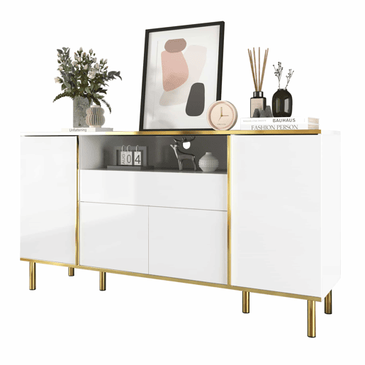 Aparador 150x40x80 cm - Cômoda brilhante com 1 gaveta - Branco