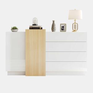 Aparador branco alto brilho - Armário moderno para sala de jantar com arrumação - Cor madeira