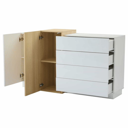 Aparador branco alto brilho - Armário moderno para sala de jantar com arrumação - Cor madeira