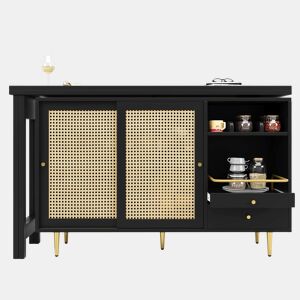 Armário buffet, barra giratória extensível - MDF - Com várias arrumações - Preto
