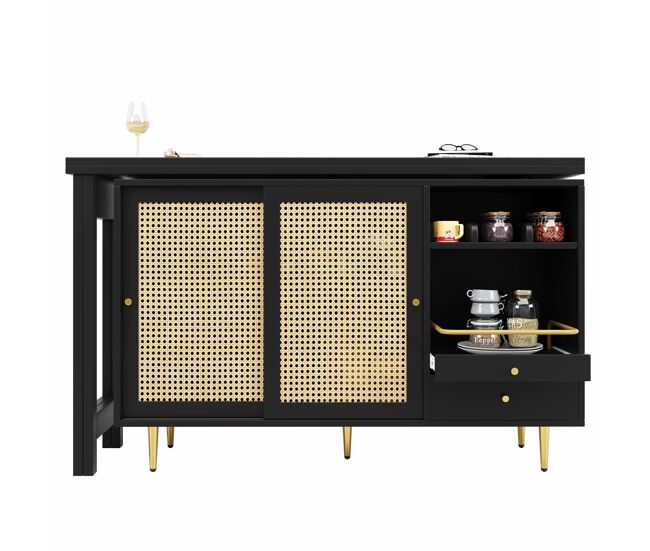 Mueble buffet, barra giratoria extensible - mdf - con almacenamiento varios - negro