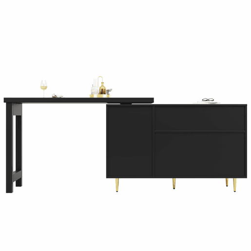 Armário buffet, barra giratória extensível - MDF - Com várias arrumações - Preto