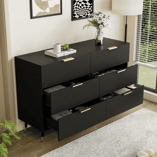 Aparador, cómoda moderna - 6 gavetas - aglomerado de partículas - Preto