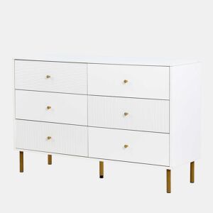Cômoda moderna 120x40x78 cm - 6 gavetas, com puxadores em liga de zinco e pés em aço - Branco