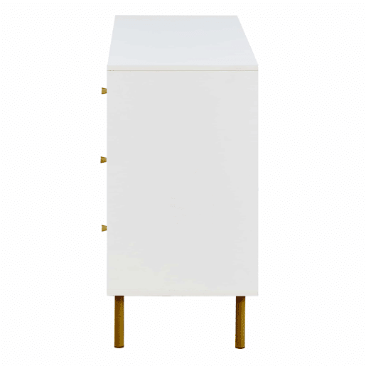 Cômoda moderna 120x40x78 cm - 6 gavetas, com puxadores em liga de zinco e pés em aço - Branco