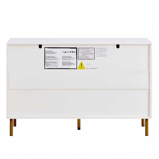 Cômoda moderna 120x40x78 cm - 6 gavetas, com puxadores em liga de zinco e pés em aço - Branco