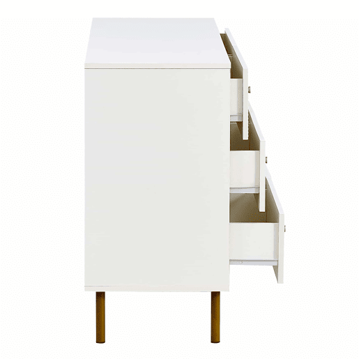 Cômoda moderna 120x40x78 cm - 6 gavetas, com puxadores em liga de zinco e pés em aço - Branco