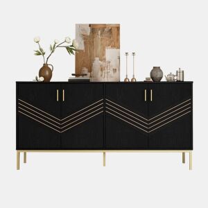 Aparador moderno - com 4 portas, prateleiras ajustáveis e grande capacidade, design elegante em MDF com pés metálicos - preto e dourado