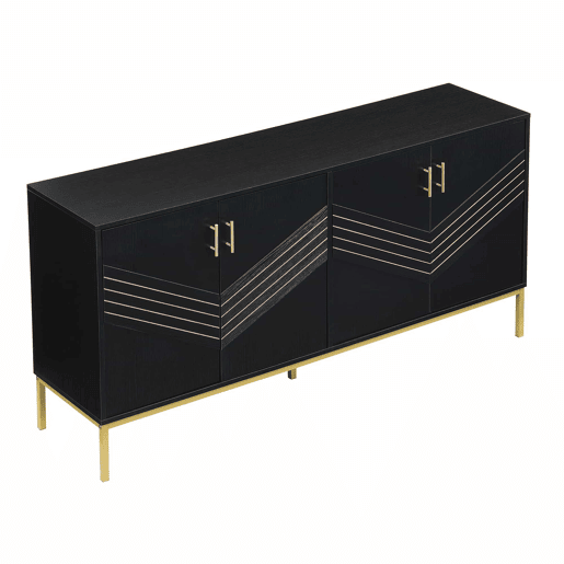 Aparador moderno - com 4 portas, prateleiras ajustáveis e grande capacidade, design elegante em MDF com pés metálicos - preto e dourado