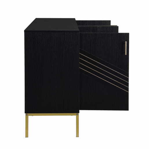 Aparador moderno - com 4 portas, prateleiras ajustáveis e grande capacidade, design elegante em MDF com pés metálicos - preto e dourado