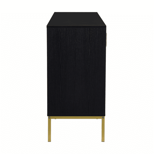 Aparador moderno - com 4 portas, prateleiras ajustáveis e grande capacidade, design elegante em MDF com pés metálicos - preto e dourado