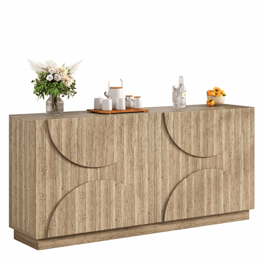 Aparador com prateleiras - Design com veios de madeira natural - Cor natural
