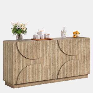 Aparador com prateleiras - Design com veios de madeira natural - Cor natural