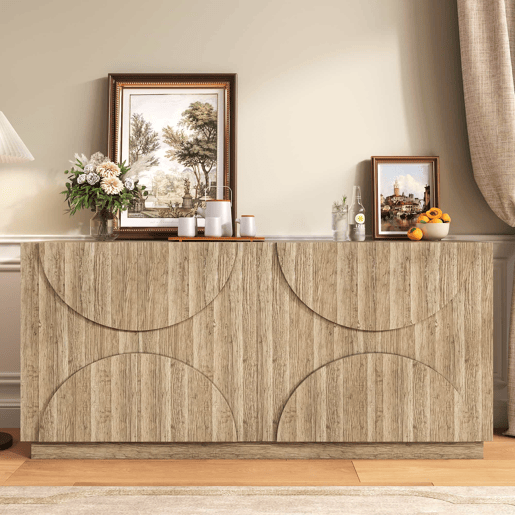 Aparador com prateleiras - Design com veios de madeira natural - Cor natural