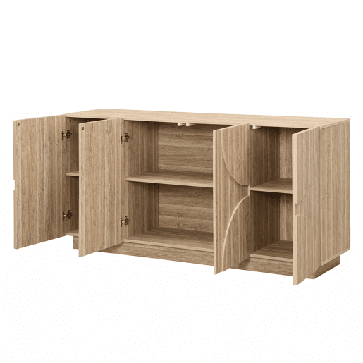 Aparador com prateleiras - Design com veios de madeira natural - Cor natural
