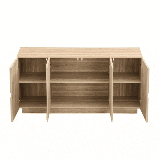 Aparador com prateleiras - Design com veios de madeira natural - Cor natural