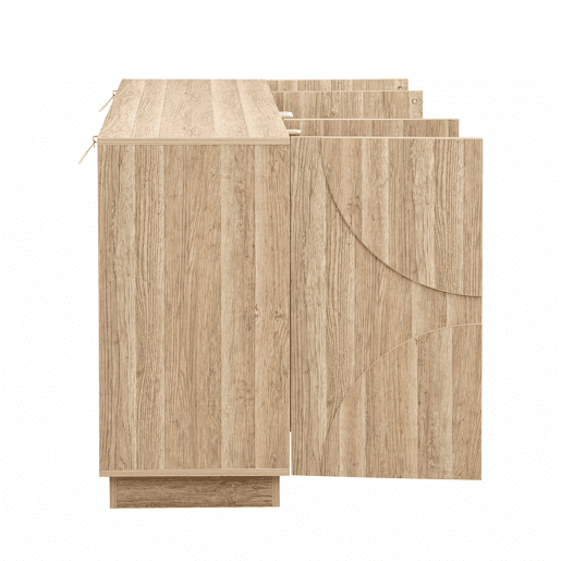 Aparador com prateleiras - Design com veios de madeira natural - Cor natural