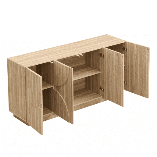 Aparador com prateleiras - Design com veios de madeira natural - Cor natural
