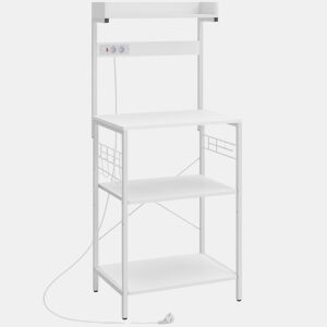 HOMCOM Estante de Cozinha com 2 Tomadas Estante Industrial com Estação de Café Prateleira para Micro-ondas Prateleira Ajustável Ganchos 60x42x137 cm Branco