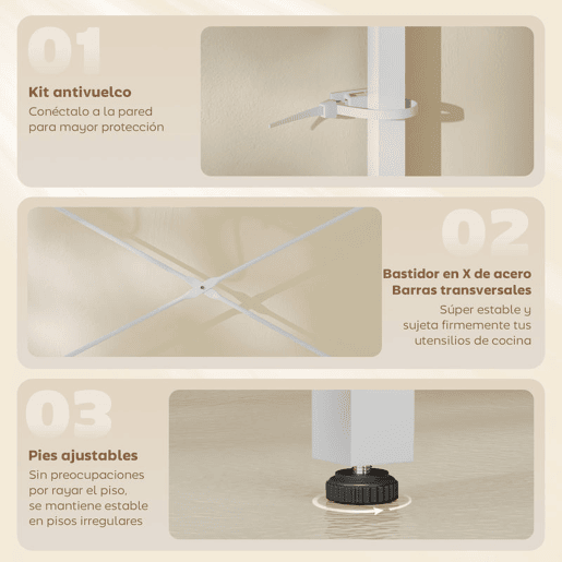HOMCOM Estante de Cozinha com 2 Tomadas Estante Industrial com Estação de Café Prateleira para Micro-ondas Prateleira Ajustável Ganchos 60x42x137 cm Branco