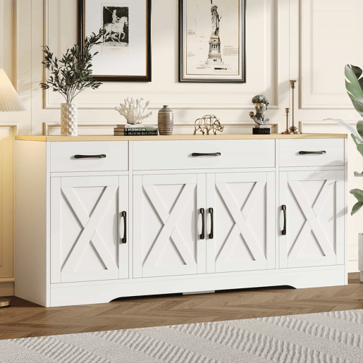 Aparador moderno branco - Móvel multifuncional de madeira para sala de estarjantar - Branco