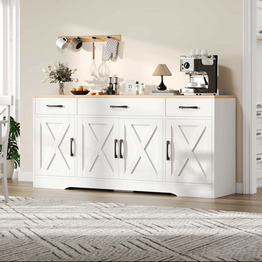 Aparador moderno branco - Móvel multifuncional de madeira para sala de estarjantar - Branco