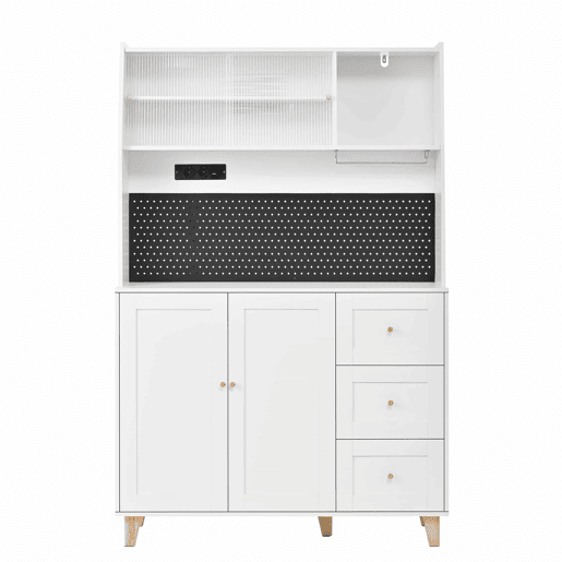 Armário alto 175 cm u2013 com tomadas, painel perfurado e arrumação u2013 branco