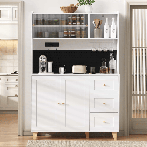 Armário alto 175 cm u2013 com tomadas, painel perfurado e arrumação u2013 branco