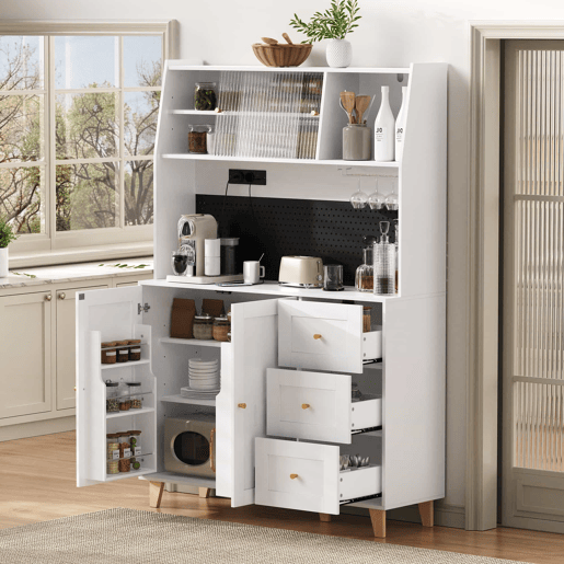 Armário alto 175 cm u2013 com tomadas, painel perfurado e arrumação u2013 branco