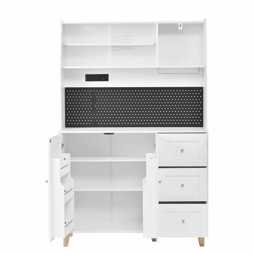 Armário alto 175 cm u2013 com tomadas, painel perfurado e arrumação u2013 branco