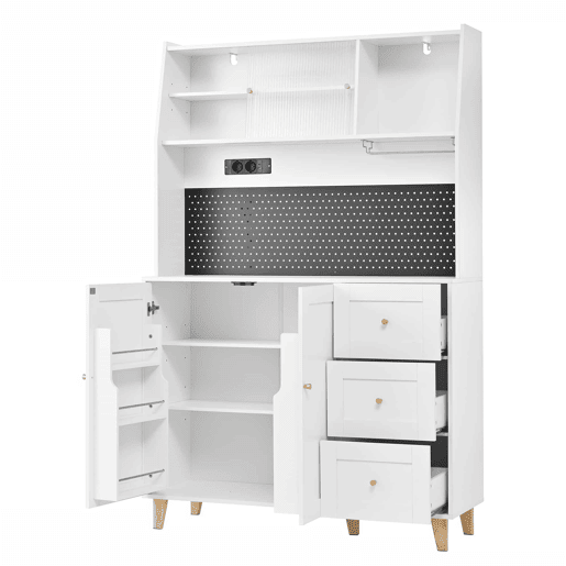 Armário alto 175 cm u2013 com tomadas, painel perfurado e arrumação u2013 branco